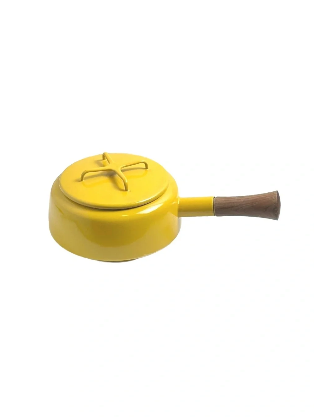 Vintage Dansk Designs Yellow Enamel Saucepan with Wooden Handle